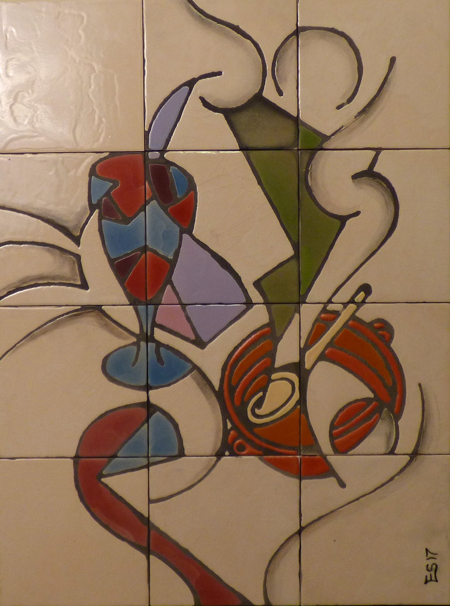 bodegon en mural de ceramica de gramala