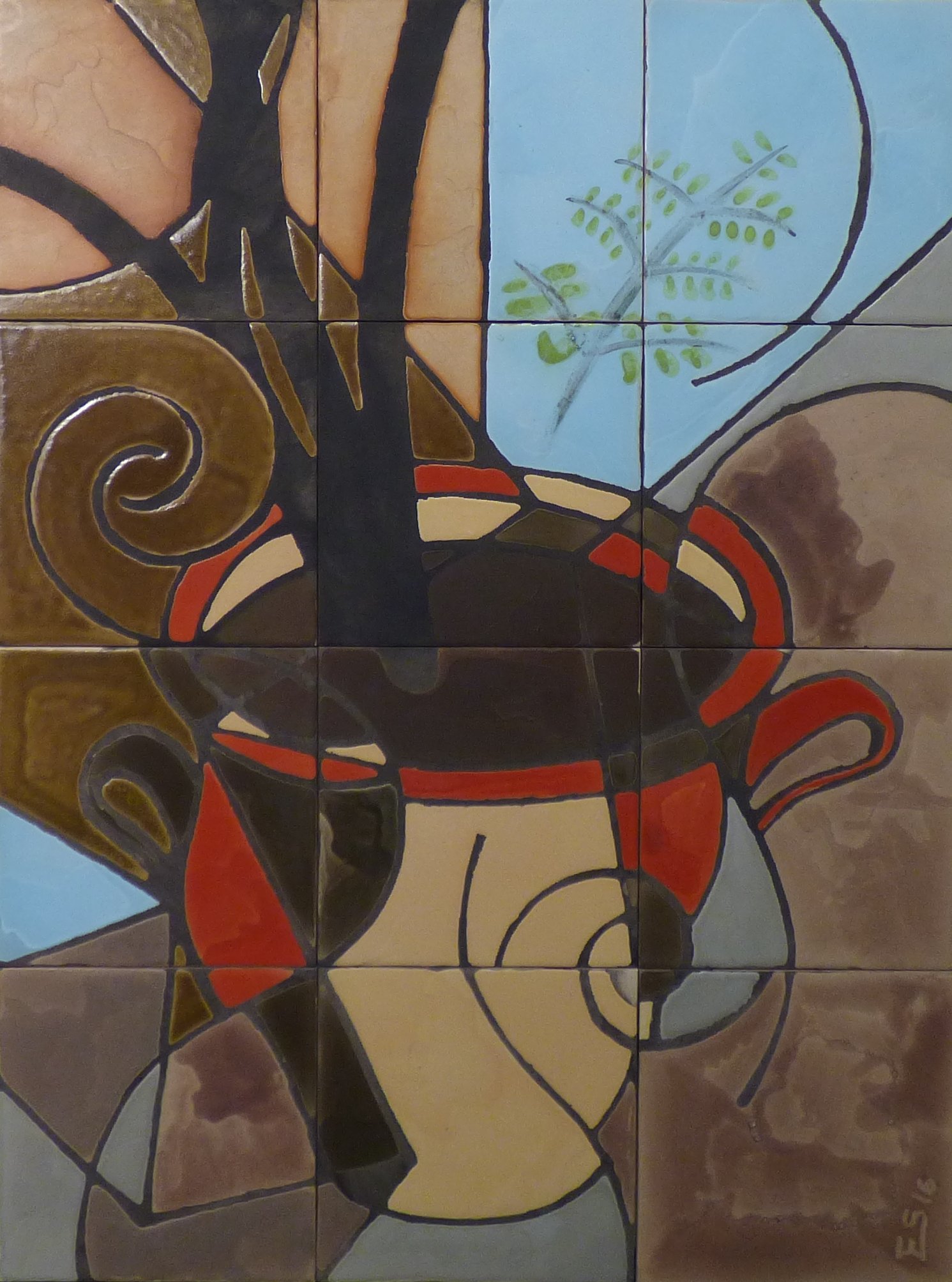 bodegon en mural de ceramica de gramala